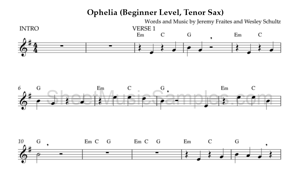 Ophelia (Beginner Level, Tenor Sax)