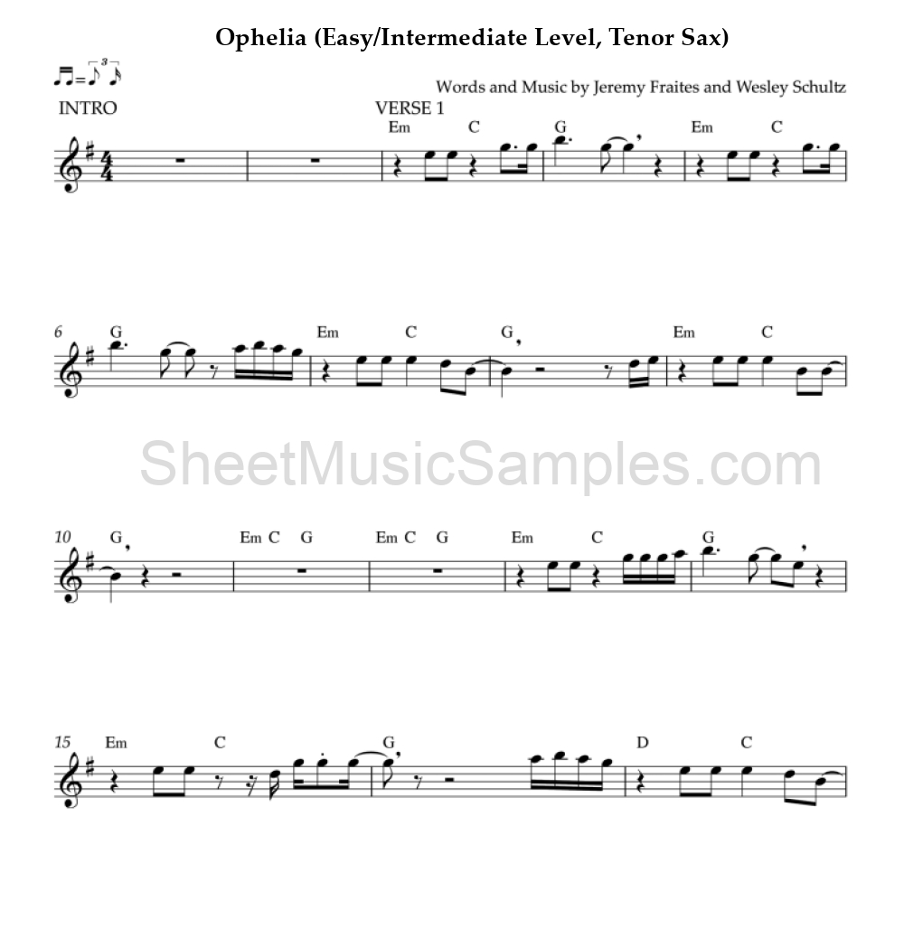 Ophelia (Easy/Intermediate Level, Tenor Sax)