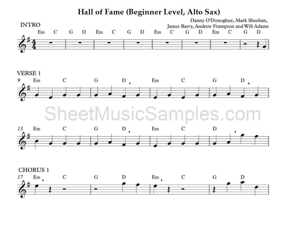 Hall of Fame (Beginner Level, Alto Sax)