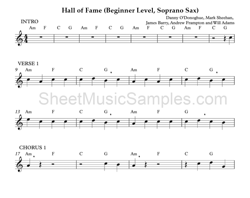 Hall of Fame (Beginner Level, Soprano Sax)