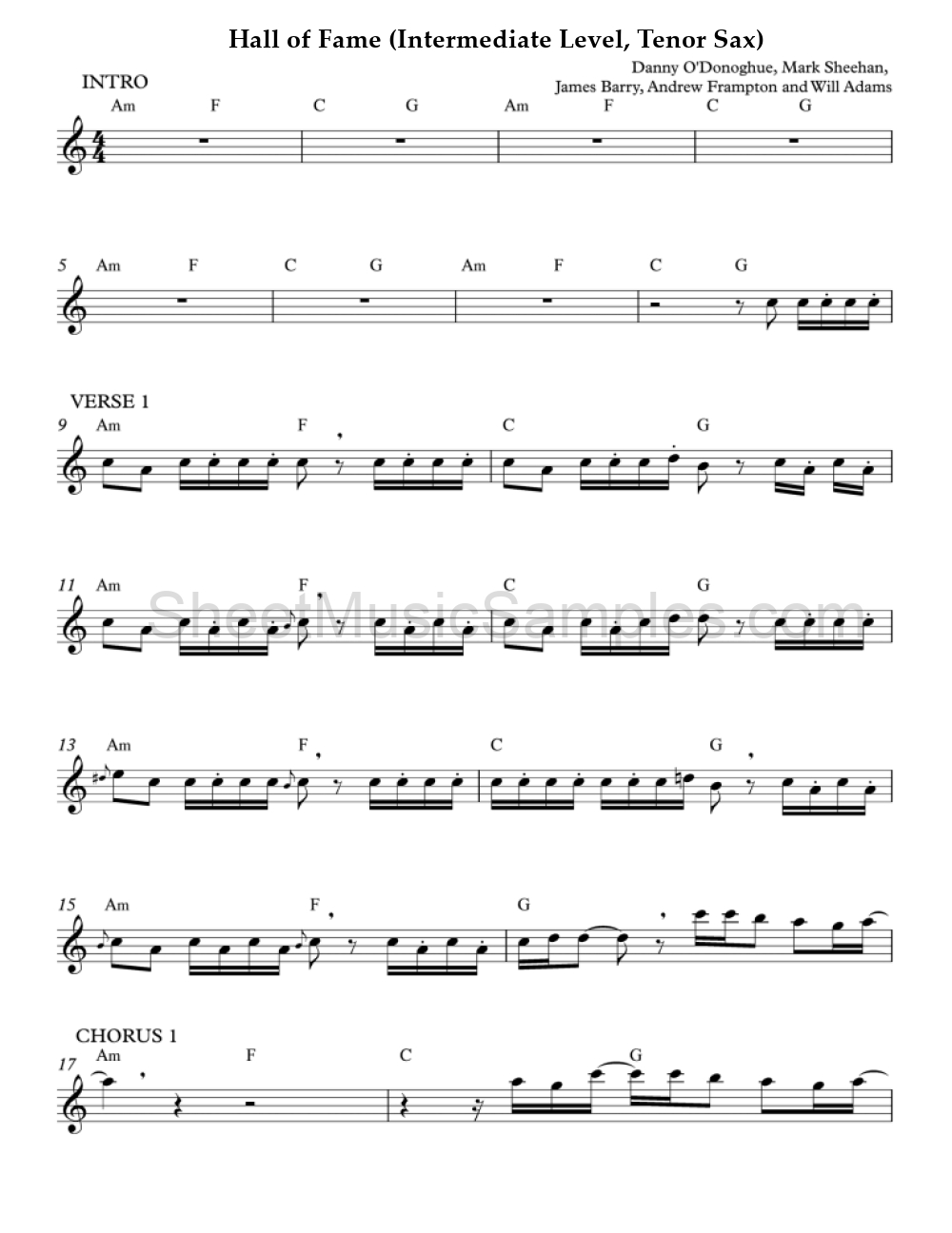 Hall of Fame (Intermediate Level, Tenor Sax)