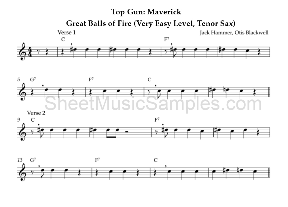 Top Gun: Maverick - Great Balls of Fire (Very Easy Level, Tenor Sax)