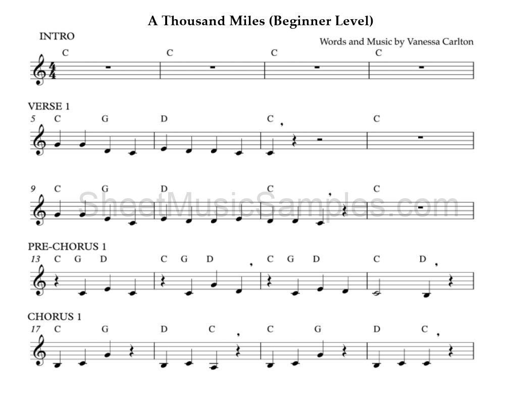 A Thousand Miles (Beginner Level)