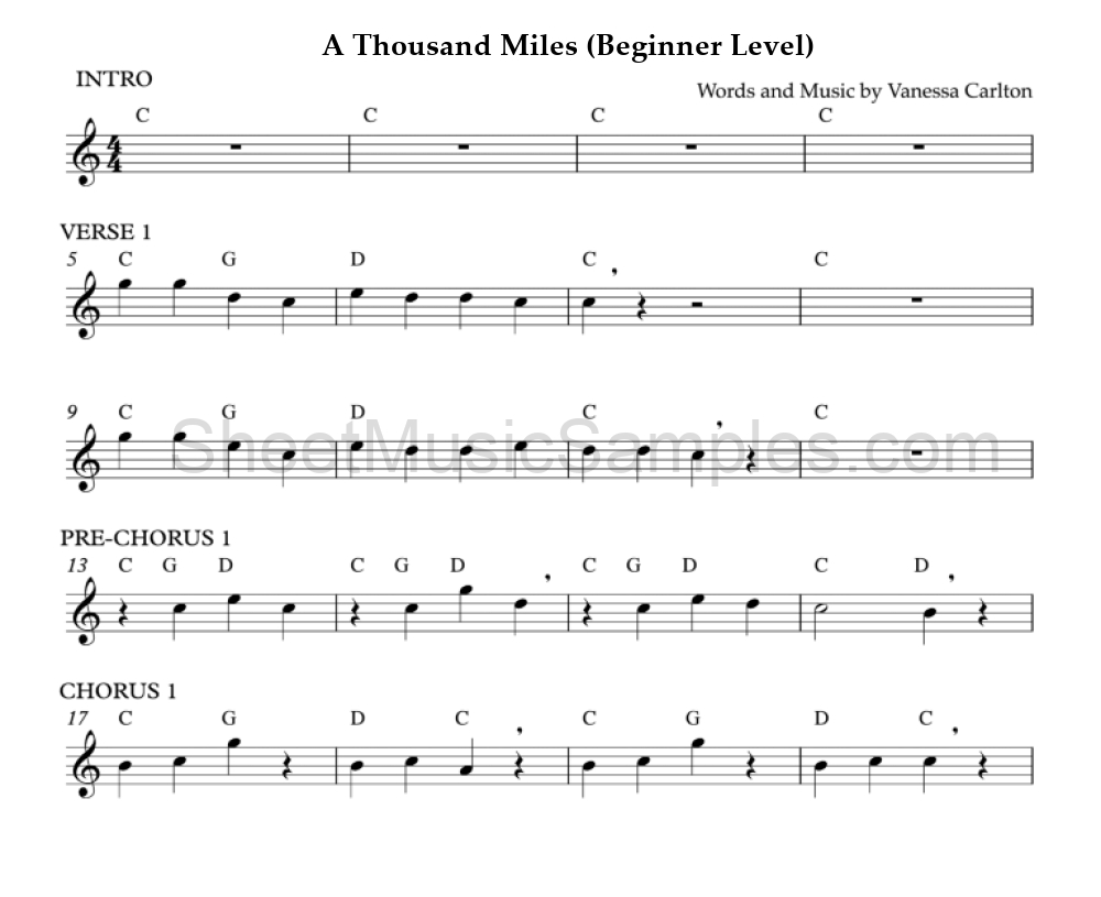 A Thousand Miles (Beginner Level)