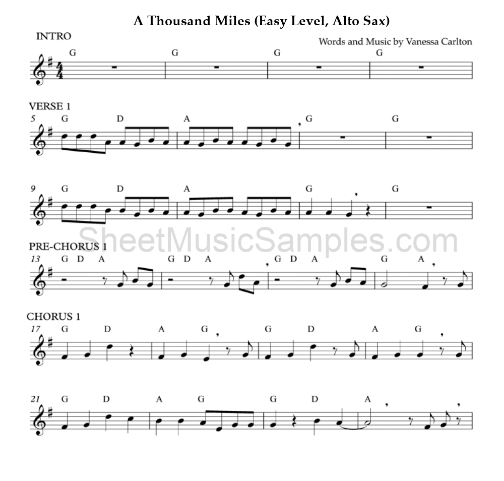 A Thousand Miles (Easy Level, Alto Sax)