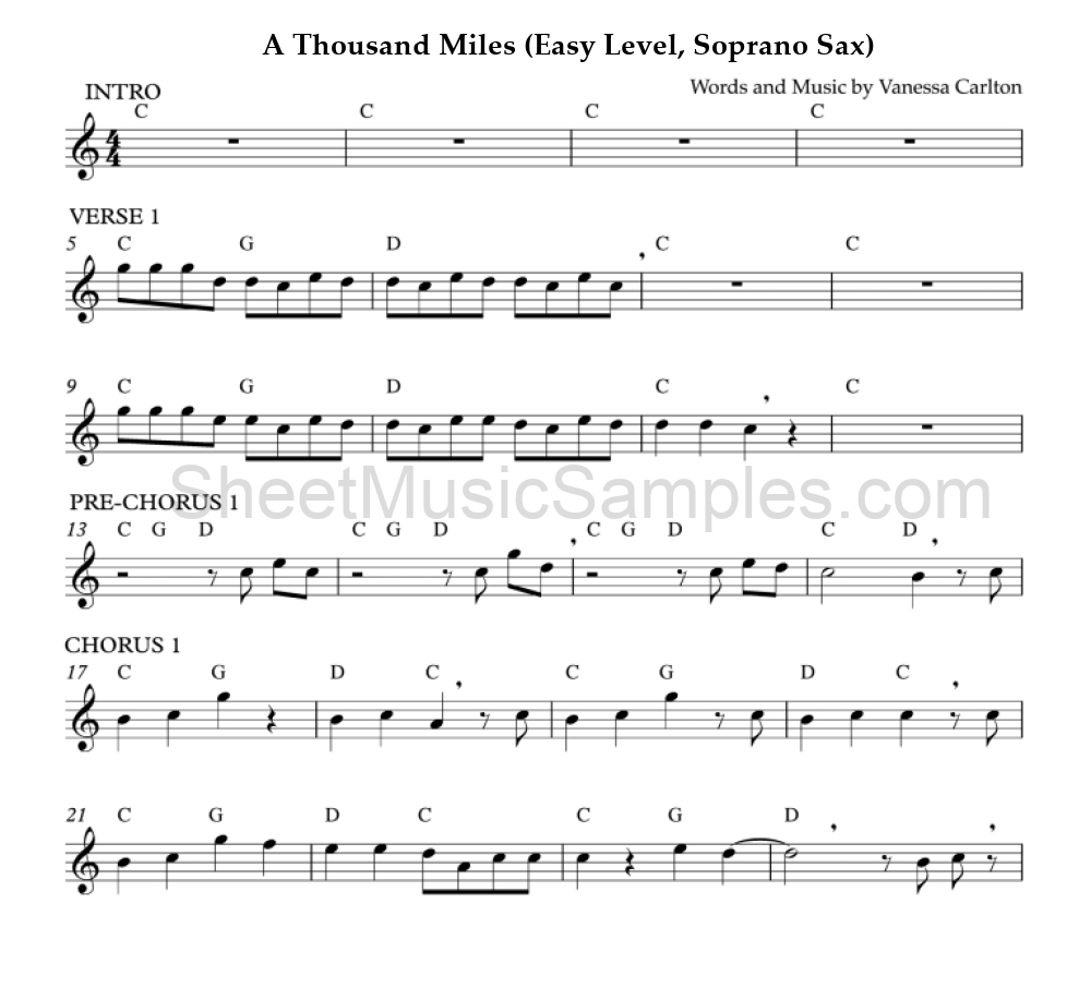 A Thousand Miles (Easy Level, Soprano Sax)