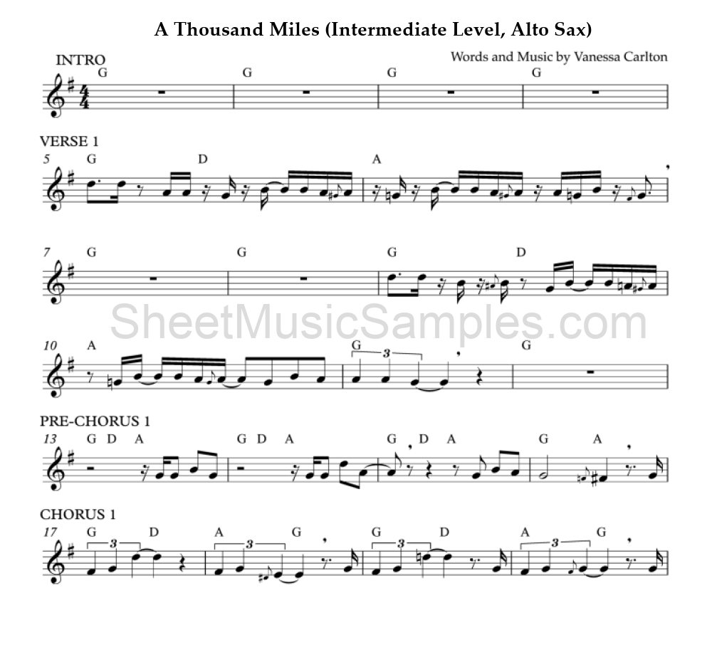 A Thousand Miles (Intermediate Level, Alto Sax)