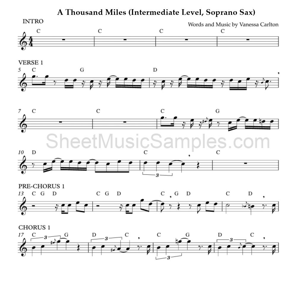 A Thousand Miles (Intermediate Level, Soprano Sax)