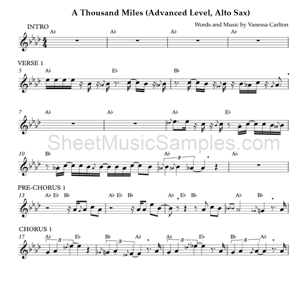 A Thousand Miles (Advanced Level, Alto Sax)