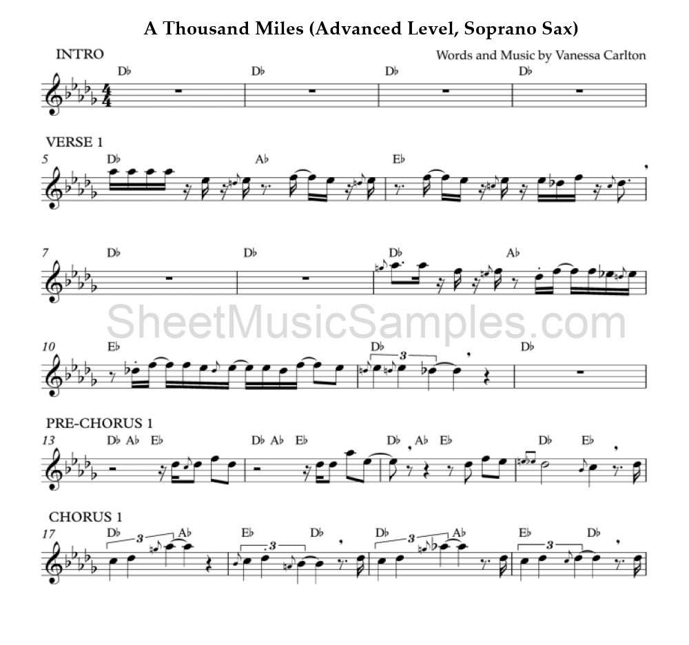 A Thousand Miles (Advanced Level, Soprano Sax)