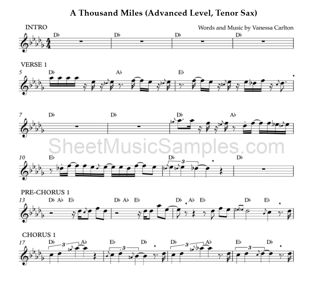 A Thousand Miles (Advanced Level, Tenor Sax)