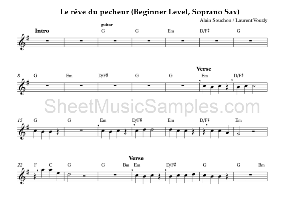 Le rêve du pecheur (Beginner Level, Soprano Sax)