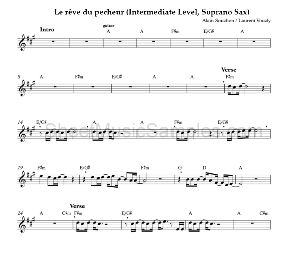 Le rêve du pecheur (Intermediate Level, Soprano Sax)