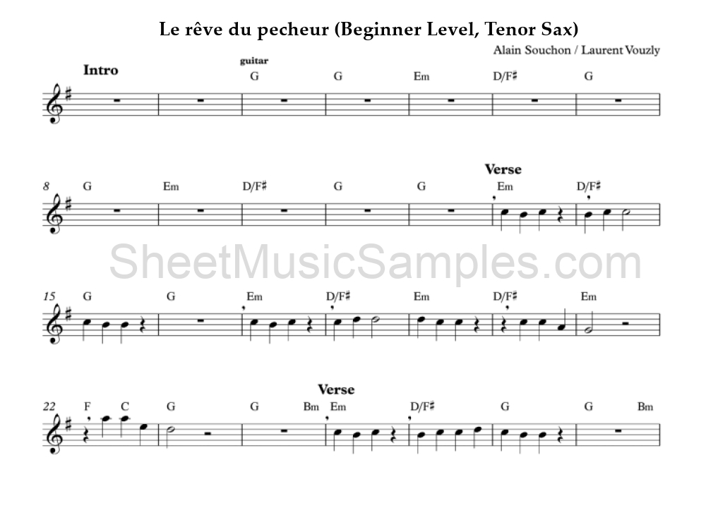 Le rêve du pecheur (Beginner Level, Tenor Sax)