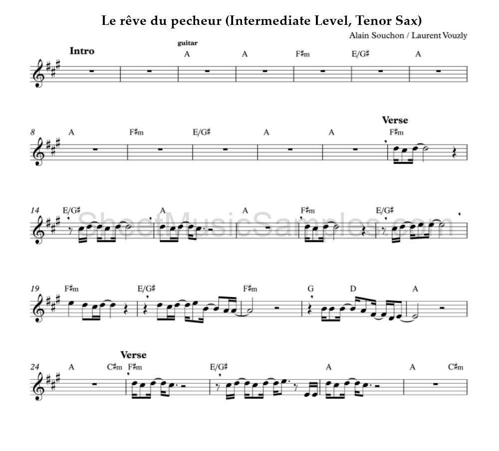 Le rêve du pecheur (Intermediate Level, Tenor Sax)