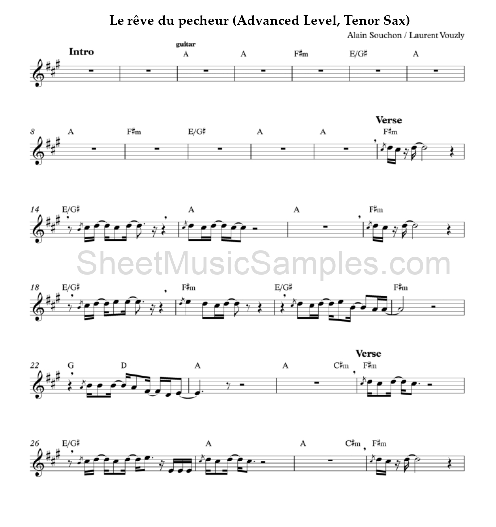 Le rêve du pecheur (Advanced Level, Tenor Sax)