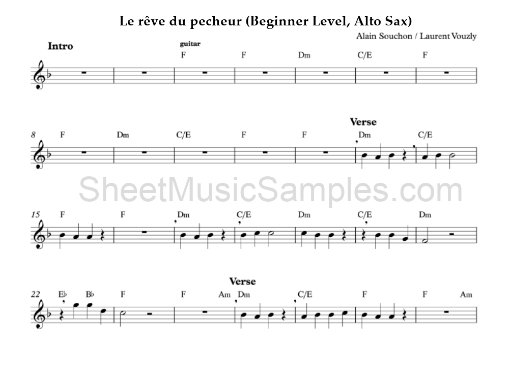 Le rêve du pecheur (Beginner Level, Alto Sax)