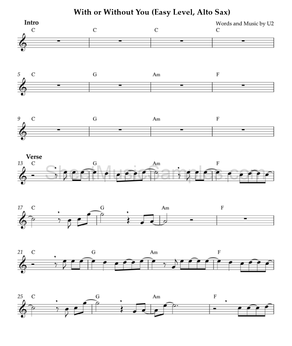 With or Without You (Easy Level, Alto Sax)