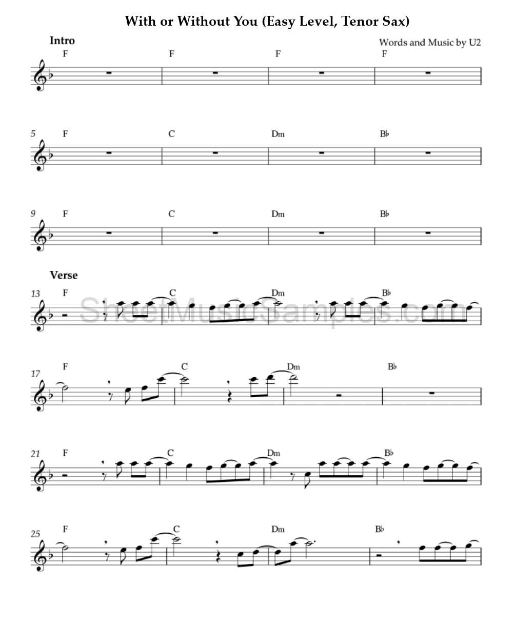 With or Without You (Easy Level, Tenor Sax)