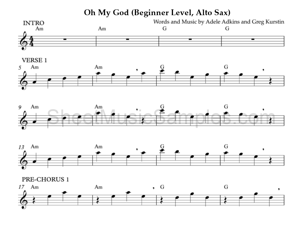 Oh My God (Beginner Level, Alto Sax)