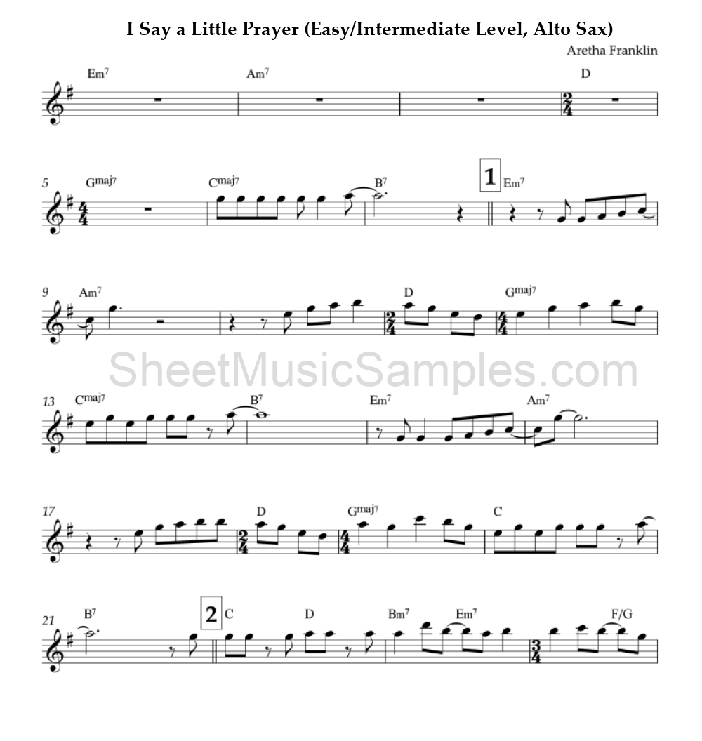 I Say a Little Prayer (Easy/Intermediate Level, Alto Sax)