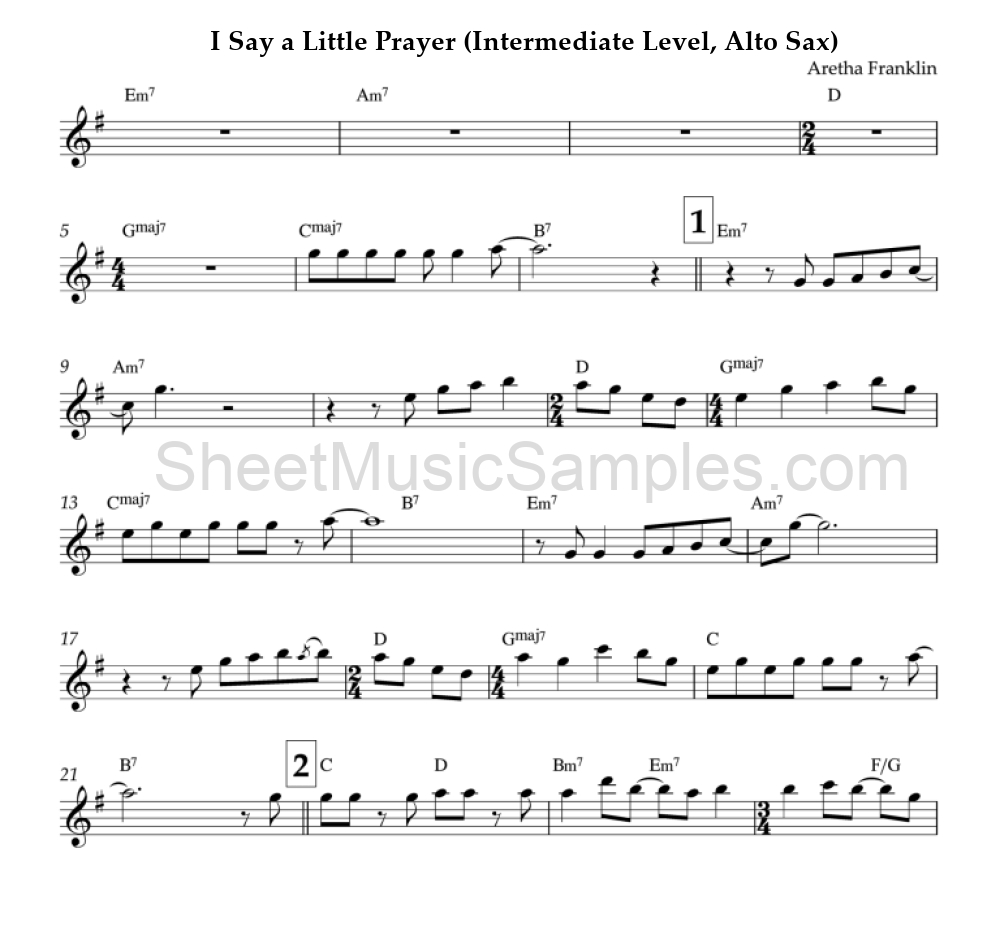 I Say a Little Prayer (Intermediate Level, Alto Sax)