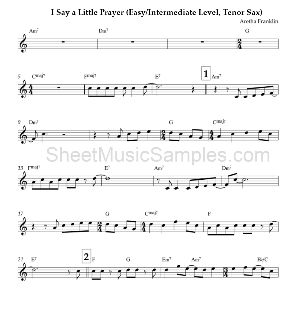 I Say a Little Prayer (Easy/Intermediate Level, Tenor Sax)