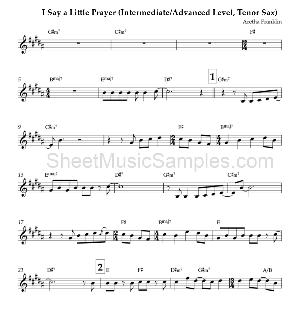 I Say a Little Prayer (Intermediate/Advanced Level, Tenor Sax)