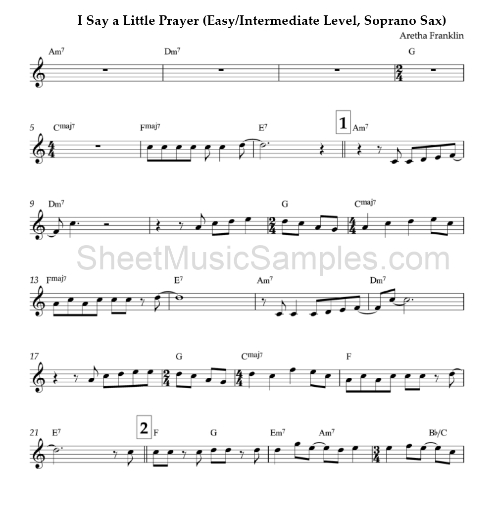 I Say a Little Prayer (Easy/Intermediate Level, Soprano Sax)