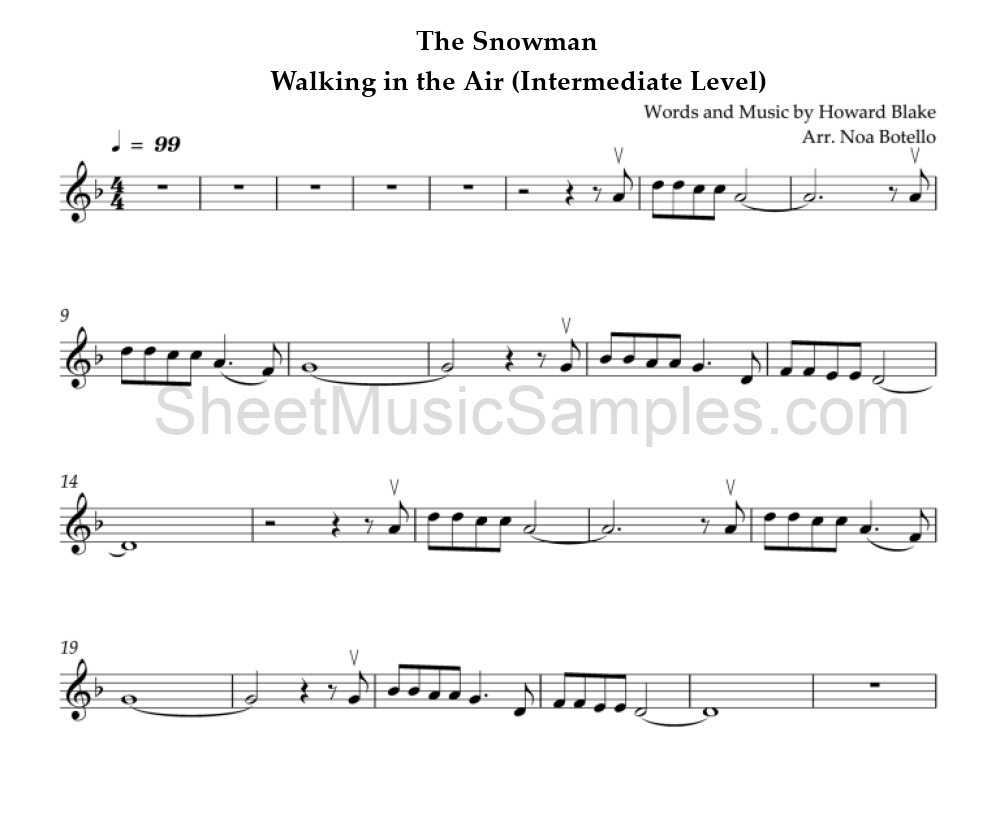 The Snowman - Walking in the Air (Intermediate Level)