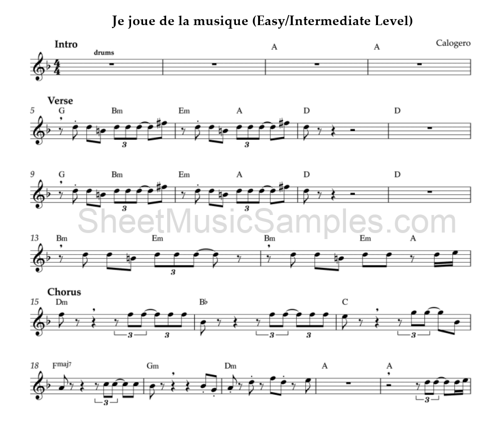 Je joue de la musique (Easy/Intermediate Level)