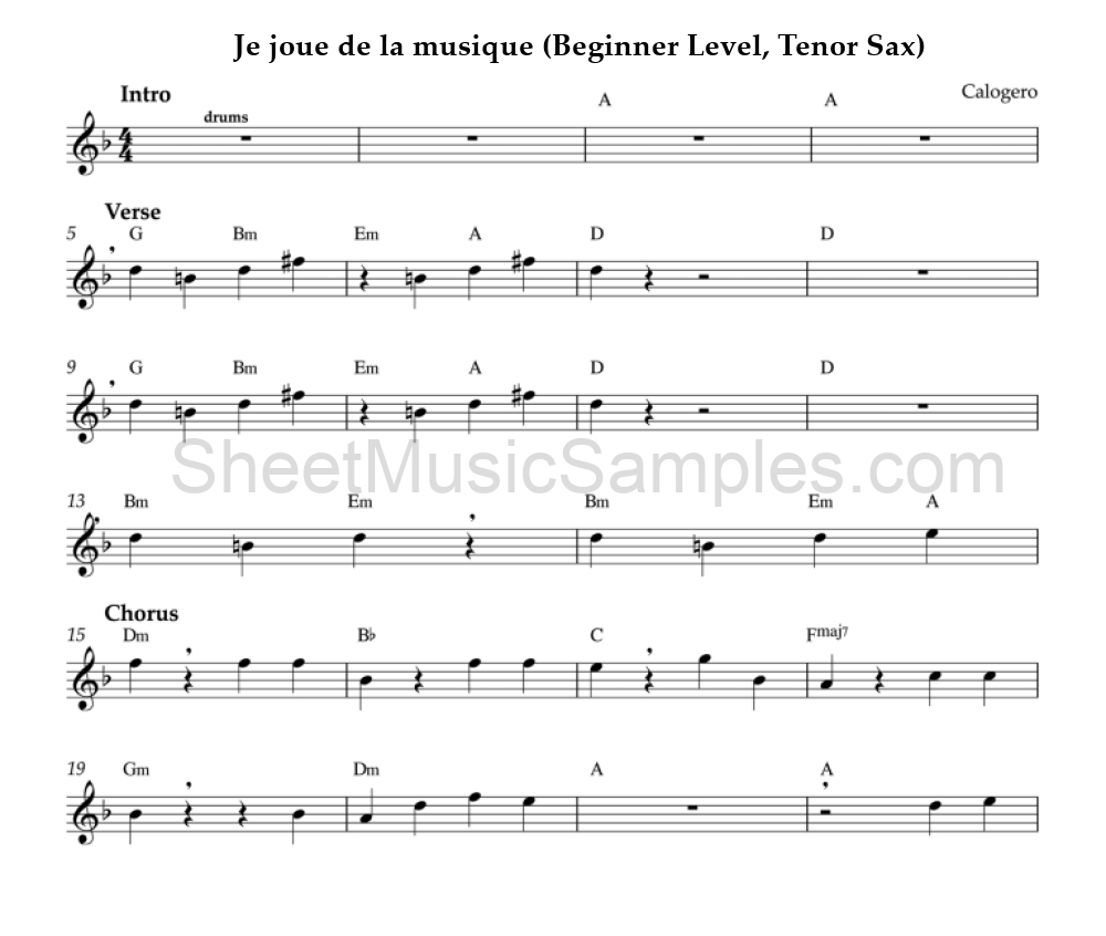 Je joue de la musique (Beginner Level, Tenor Sax)