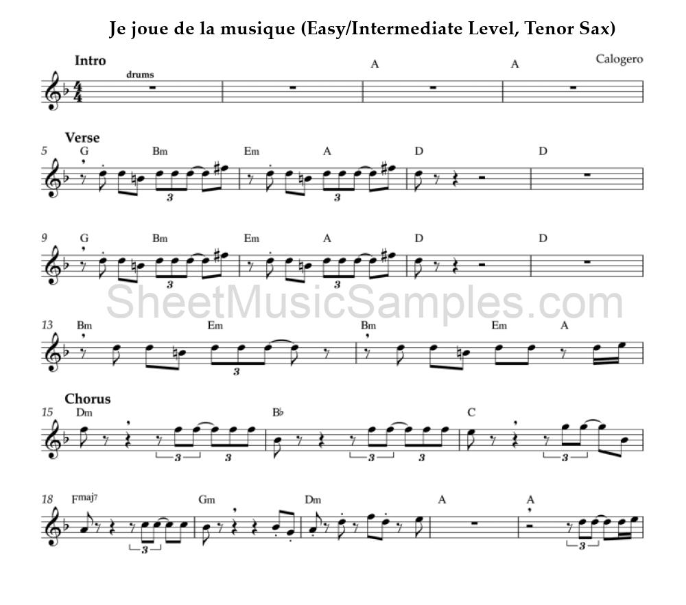 Je joue de la musique (Easy/Intermediate Level, Tenor Sax)