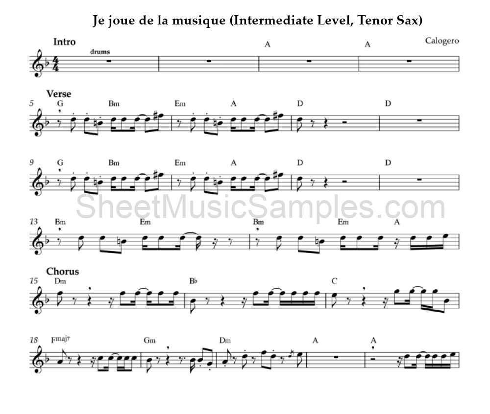 Je joue de la musique (Intermediate Level, Tenor Sax)