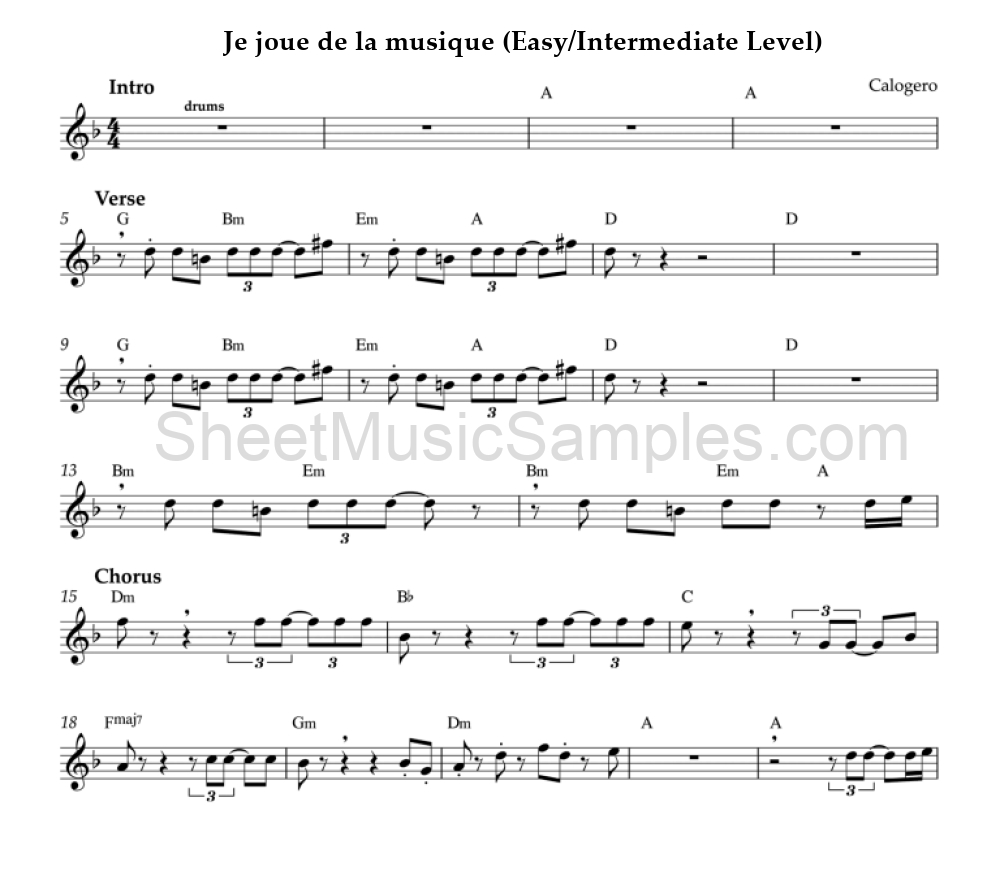 Je joue de la musique (Easy/Intermediate Level)