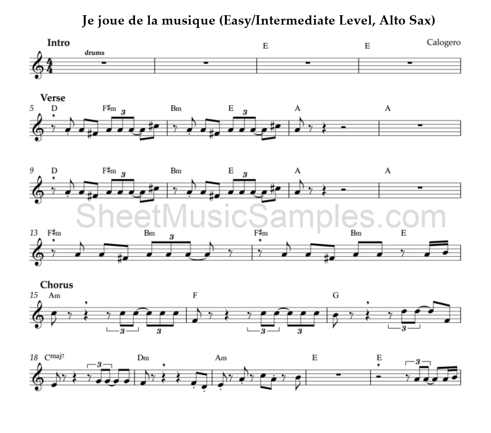 Je joue de la musique (Easy/Intermediate Level, Alto Sax)