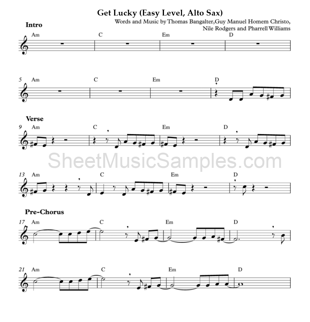 Get Lucky (Easy Level, Alto Sax)