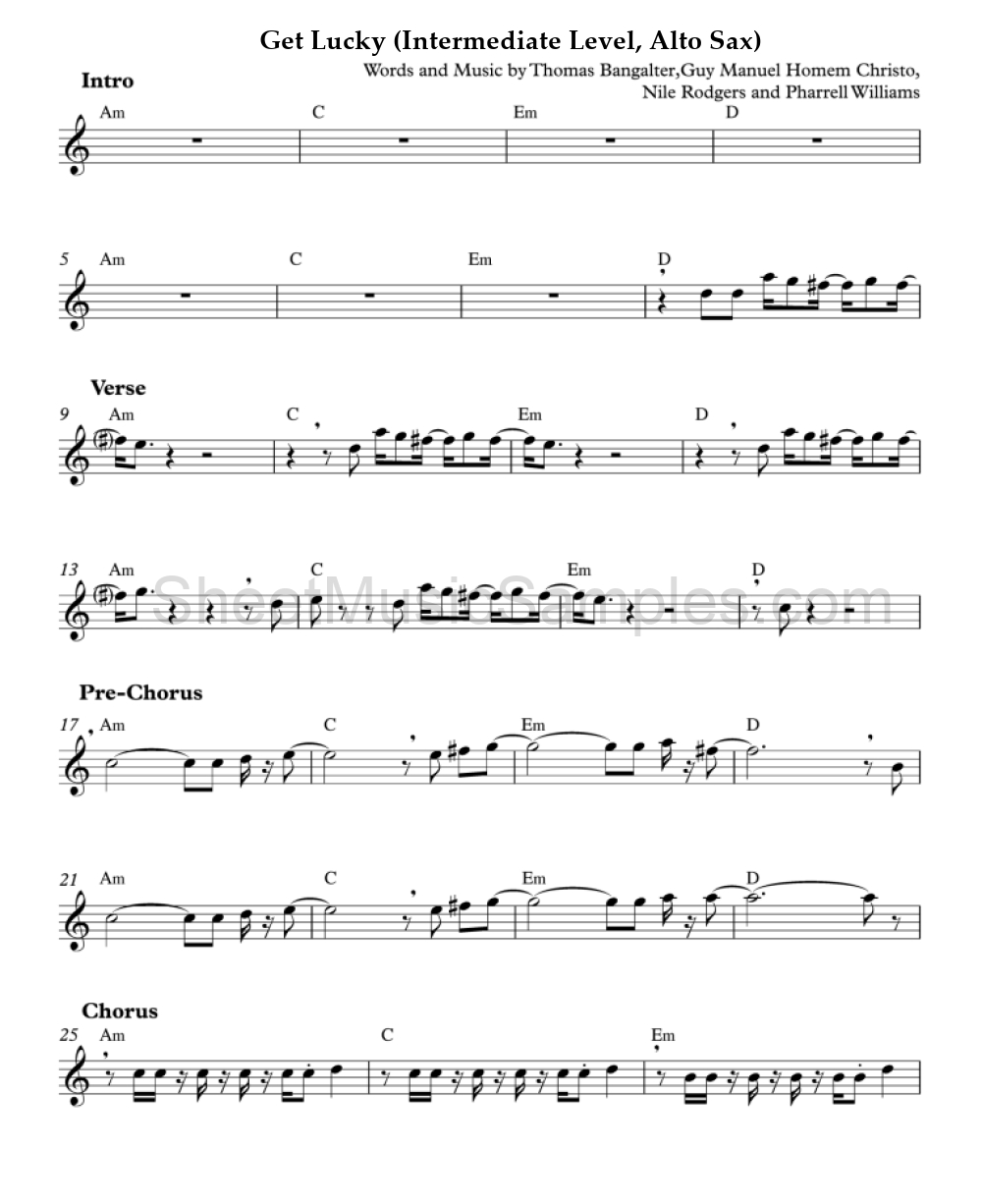 Get Lucky (Intermediate Level, Alto Sax)