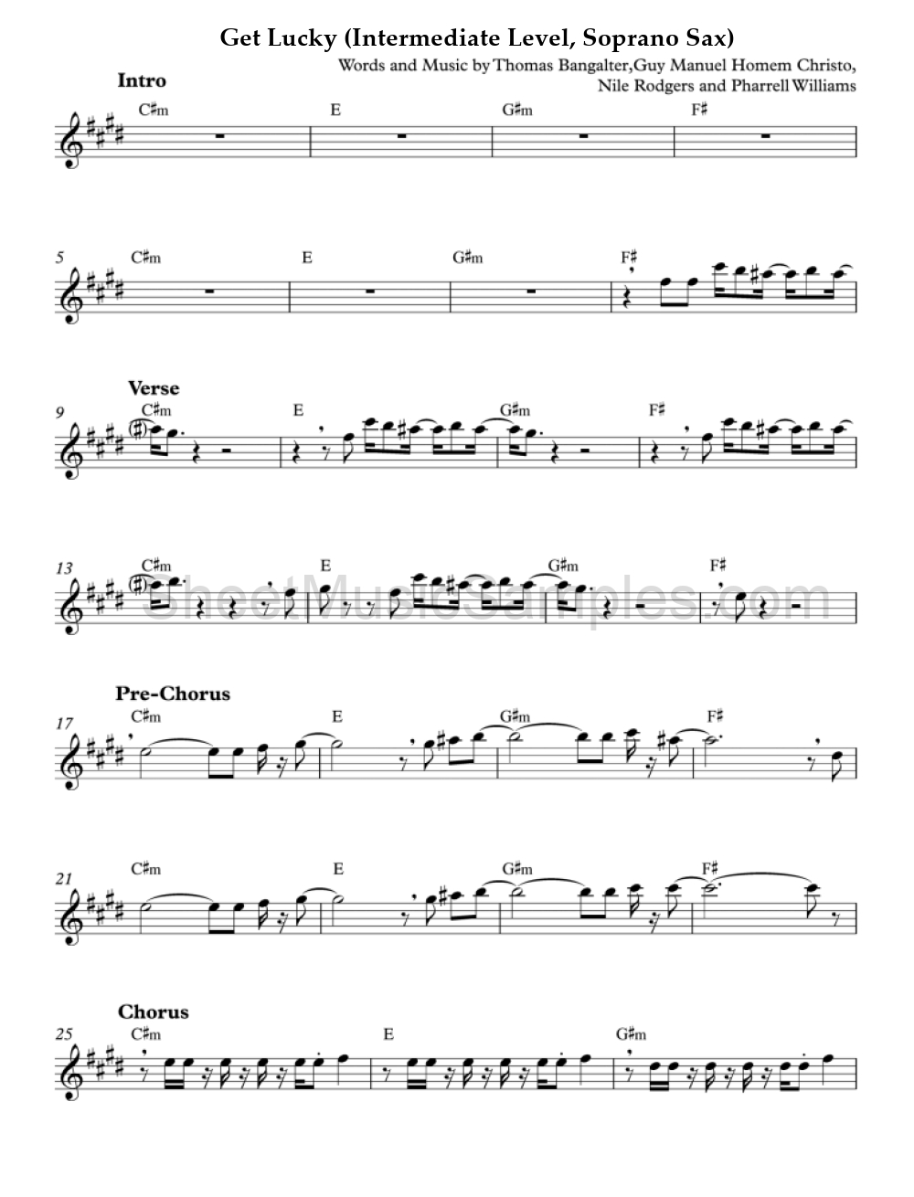 Get Lucky (Intermediate Level, Soprano Sax)