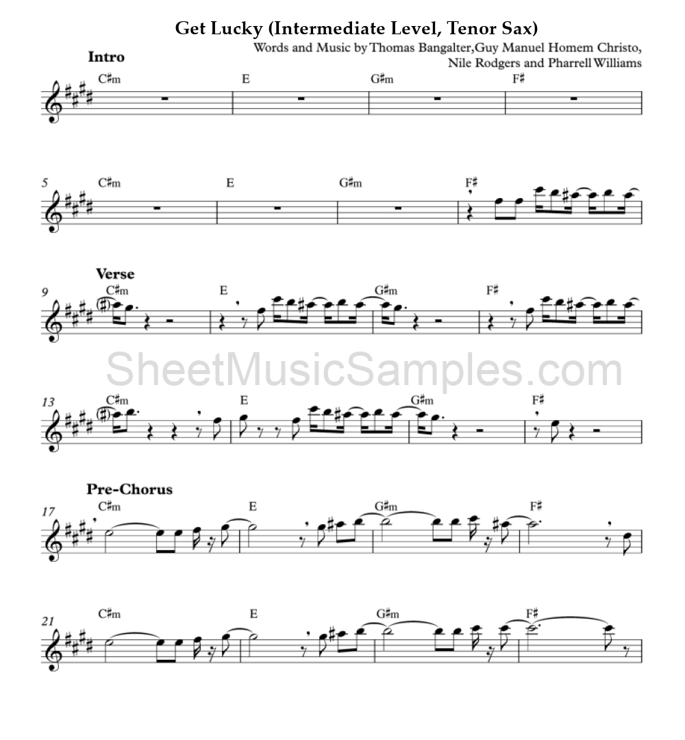 Get Lucky (Intermediate Level, Tenor Sax)