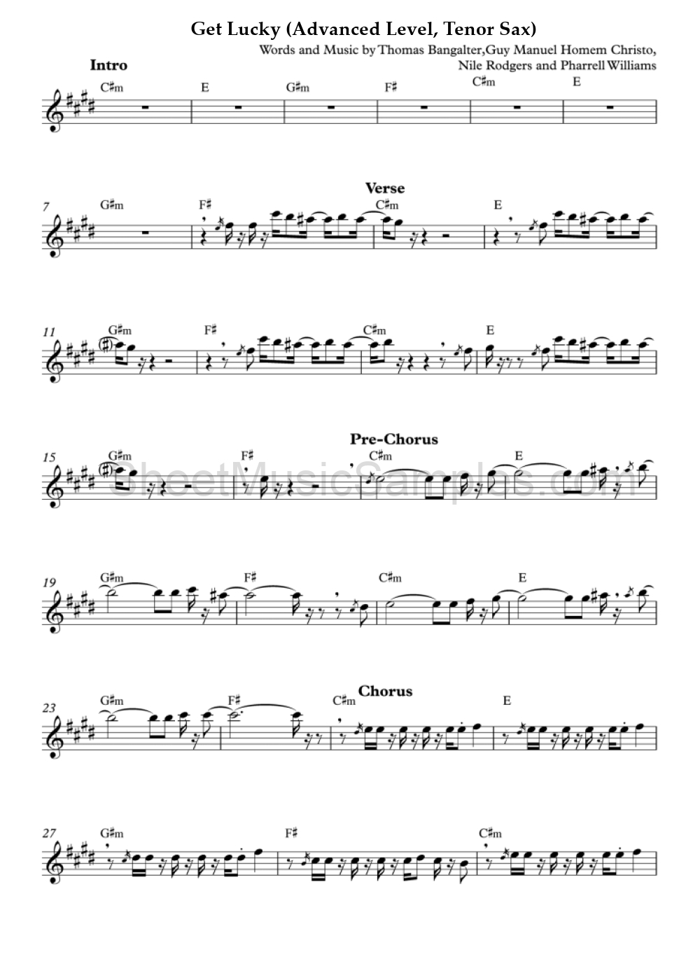 Get Lucky (Advanced Level, Tenor Sax)