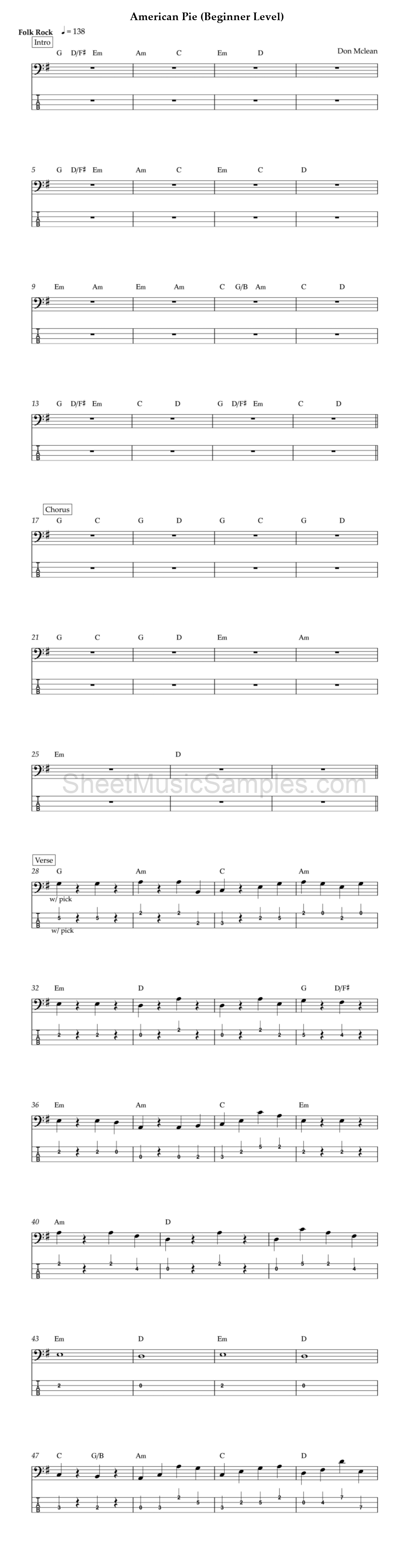 American Pie (Beginner Level)