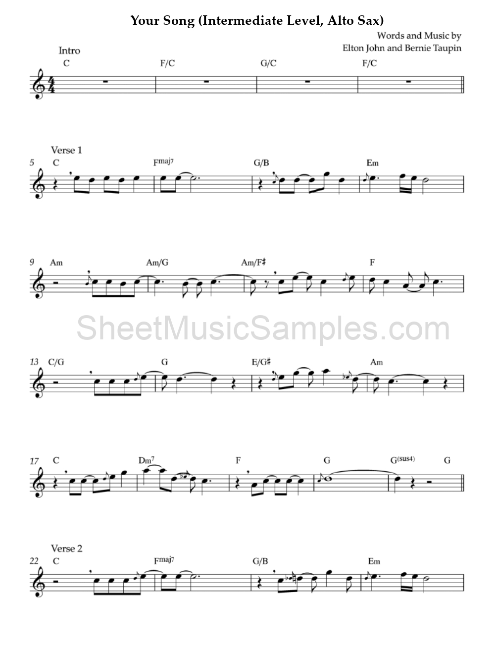 Your Song (Intermediate Level, Alto Sax)