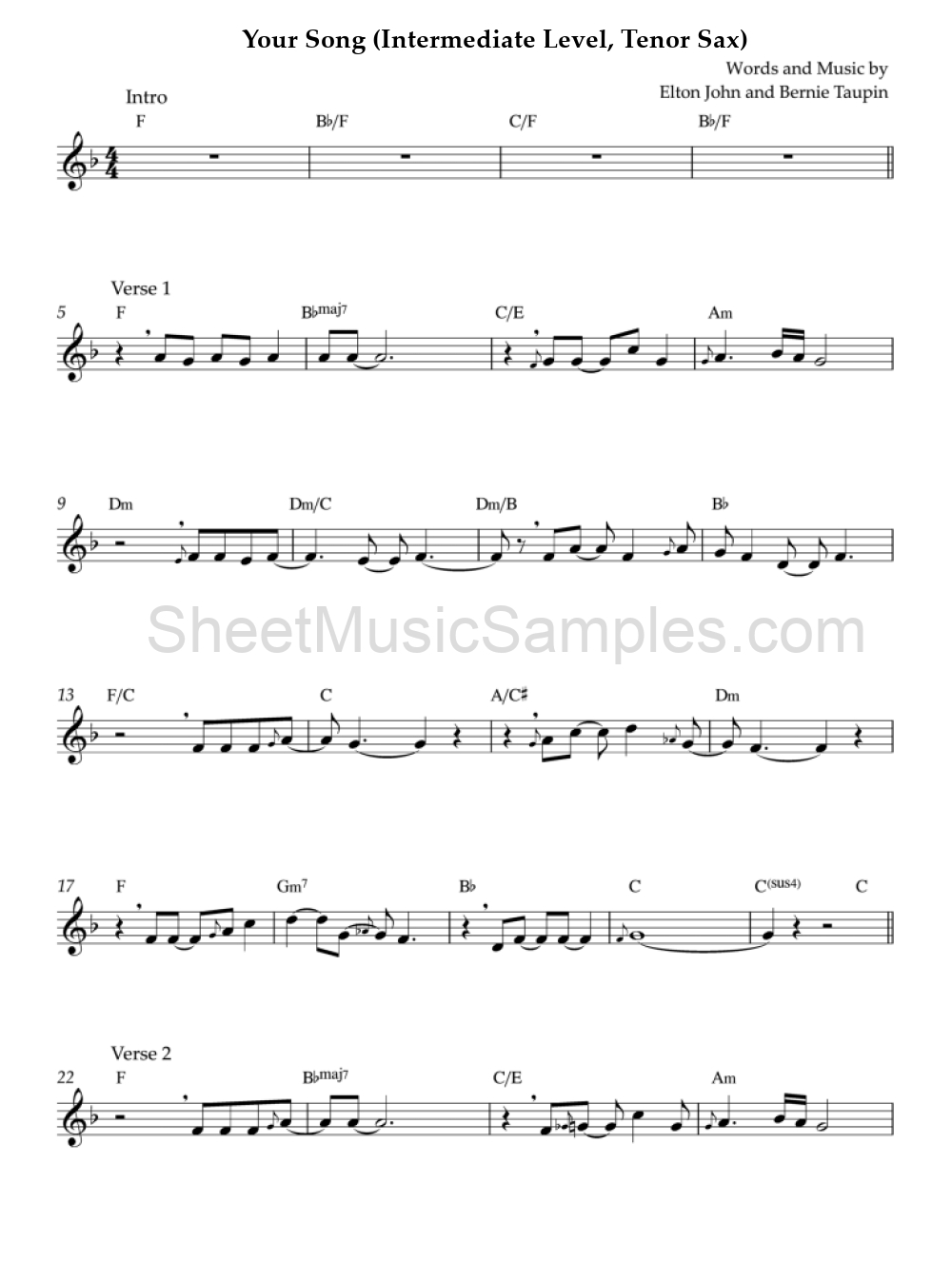 Your Song (Intermediate Level, Tenor Sax)