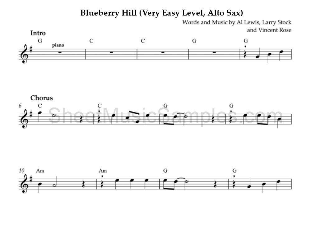 Blueberry Hill (Very Easy Level, Alto Sax)