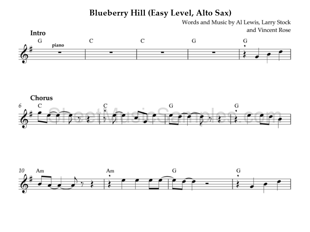 Blueberry Hill (Easy Level, Alto Sax)