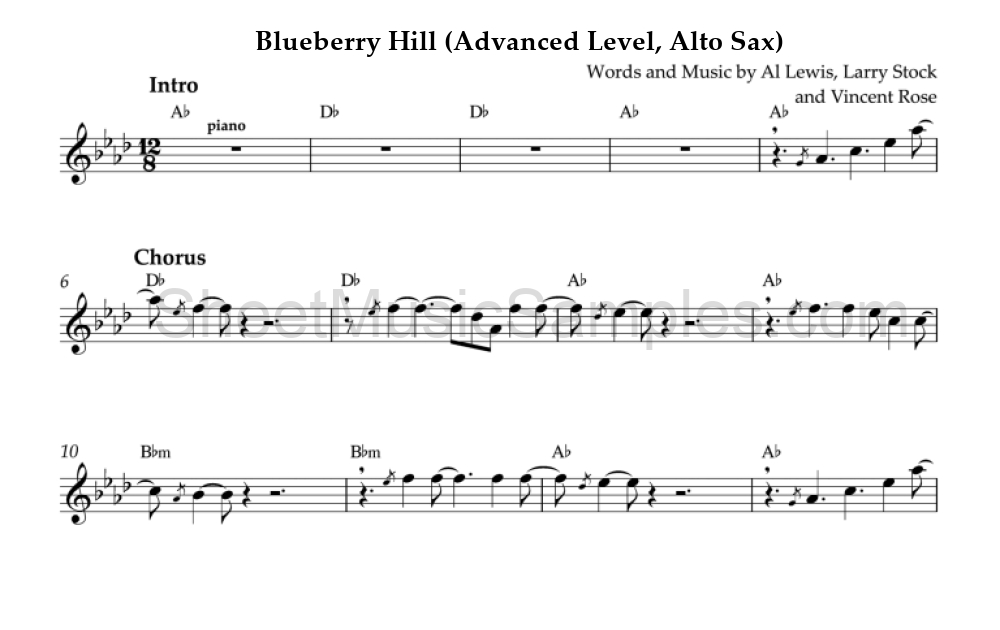 Blueberry Hill (Advanced Level, Alto Sax)