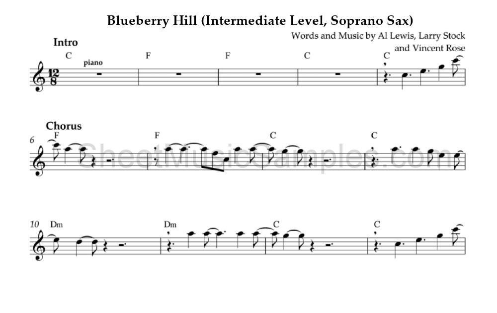 Blueberry Hill (Intermediate Level, Soprano Sax)