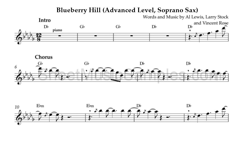 Blueberry Hill (Advanced Level, Soprano Sax)