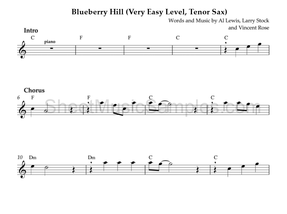 Blueberry Hill (Very Easy Level, Tenor Sax)